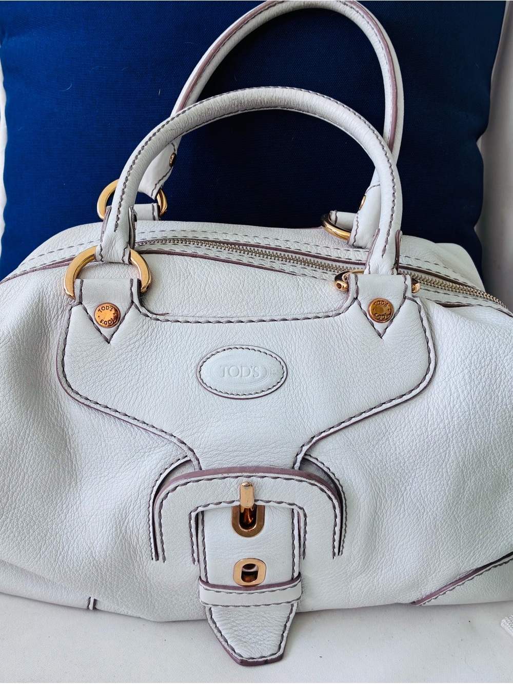 TOD'S White Leather Satchel with Gold Hardware